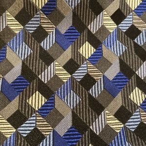 Geoffrey Beene Silk Geometric Brocade Black Blue Grey White Tie
